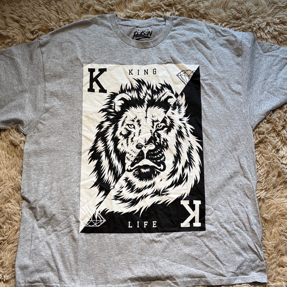 Popular Poison men's King life split lion gray t-shirt size 2xl
